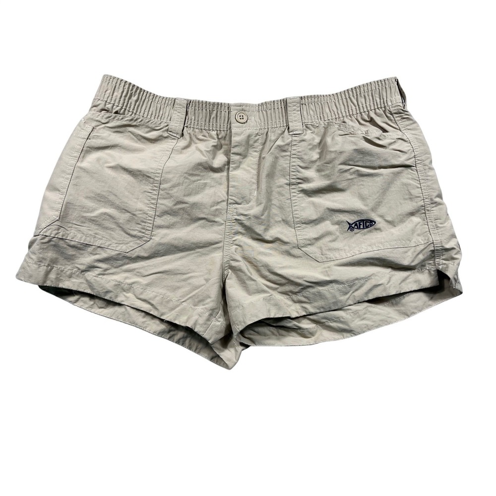 AFTCO Women's Fishing Shorts Size 10‎ Khaki Elastic Waist Performance Outdoor